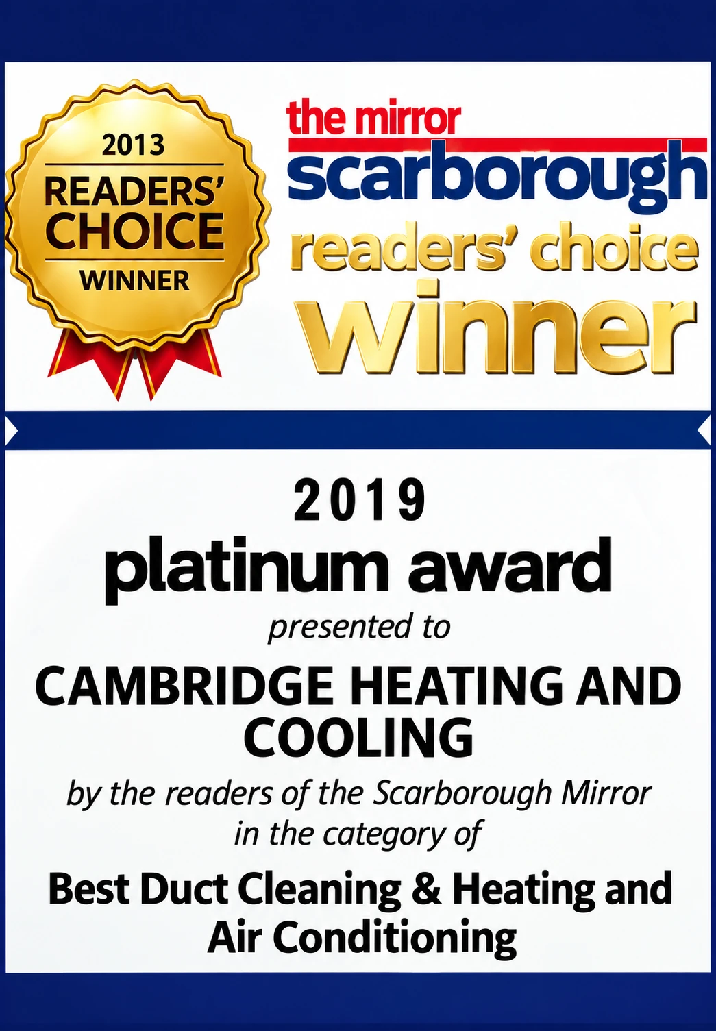Original Readers’ Choice Platinum Award certificate