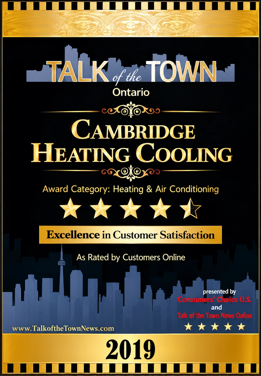 Original Talk of the Town Award certificate