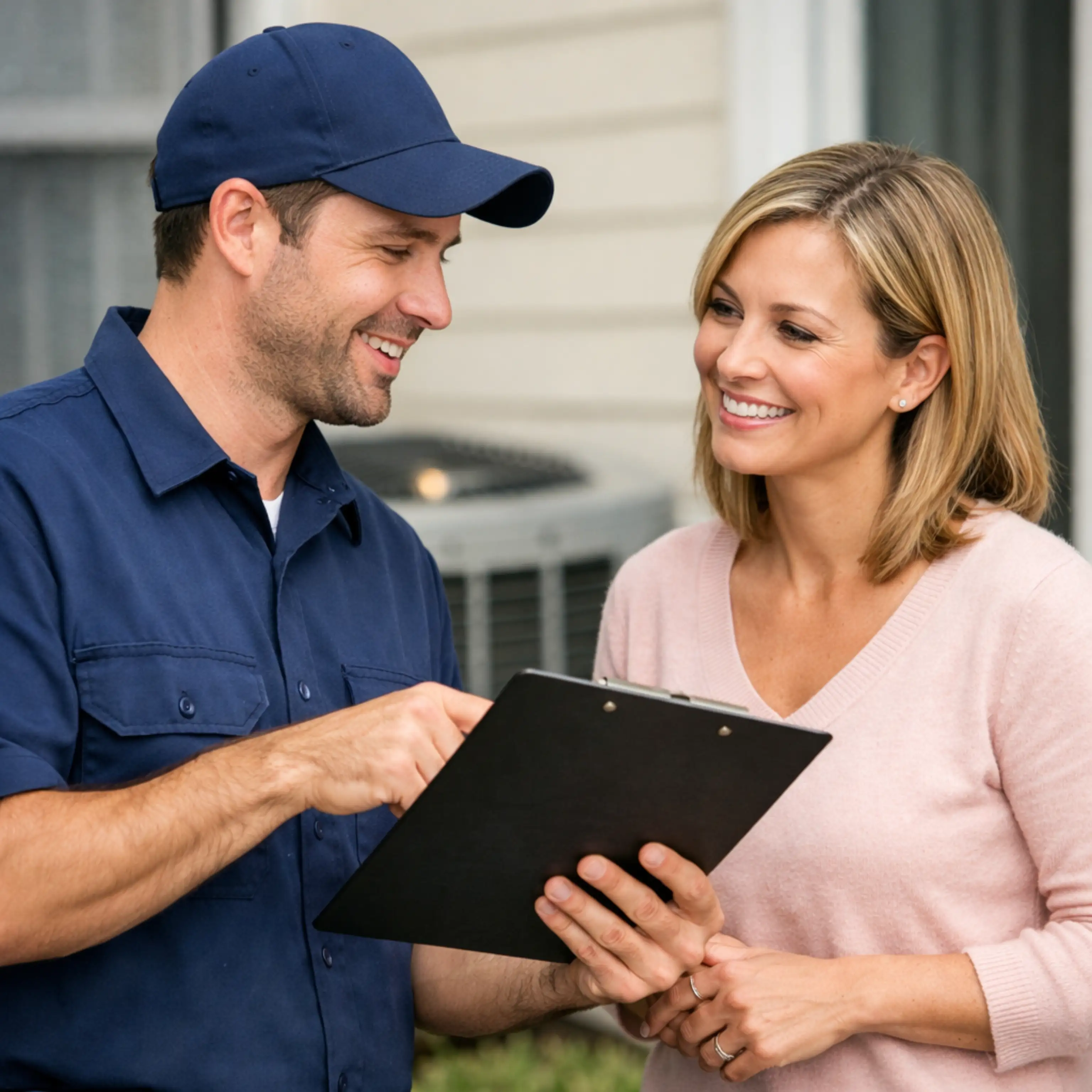 Customer and technician shake hands